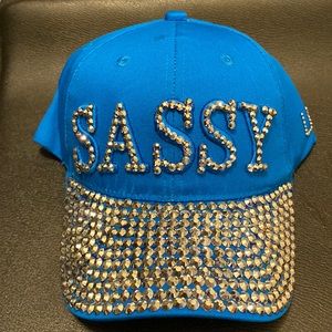 Womens Ladies Blue Jeweled Cap Hat Sassy Adjustable
